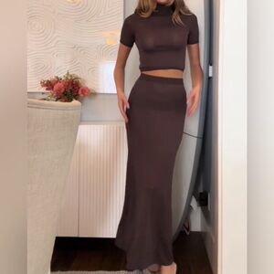 Revolve L’academie 2 Piece Brown Hadi Top + Maxi Skirt Set Chocolate Brown XXS